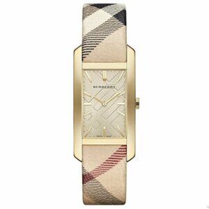 New Burberry BU 9407 Nova Check Strap Gold Plate women’s watch in box